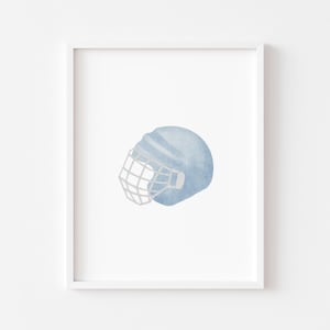 Blue Ice Hockey Helmet wall art, digital print, Hockey wall art, Vintage Sports nursery decor, kids Playroom wall art, Kids Athlete decor