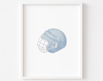Blue Hockey Helmet Print: Vintage Sports Nursery Decor (Digital Download)