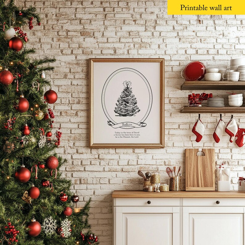 Luke 211 Print, Vintage Christmas Tree, Christian Christmas Scripture