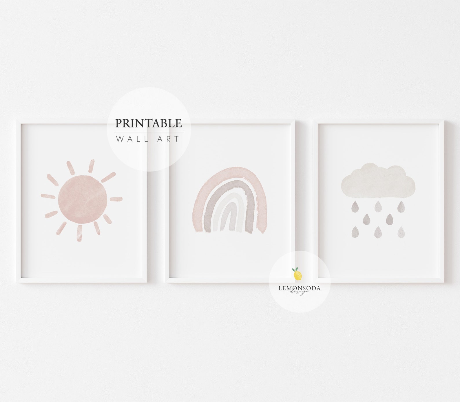 Neutral Rainbow Wall Art Rainbow Set of 3 Prints Neutral Sun Etsy