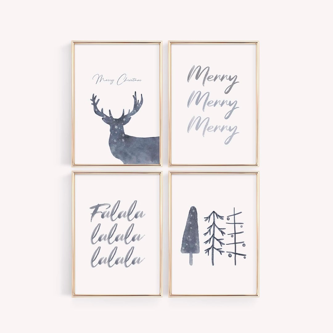 Blue Christmas Wall Decor Set of 4 Christmas Wall Art Etsy