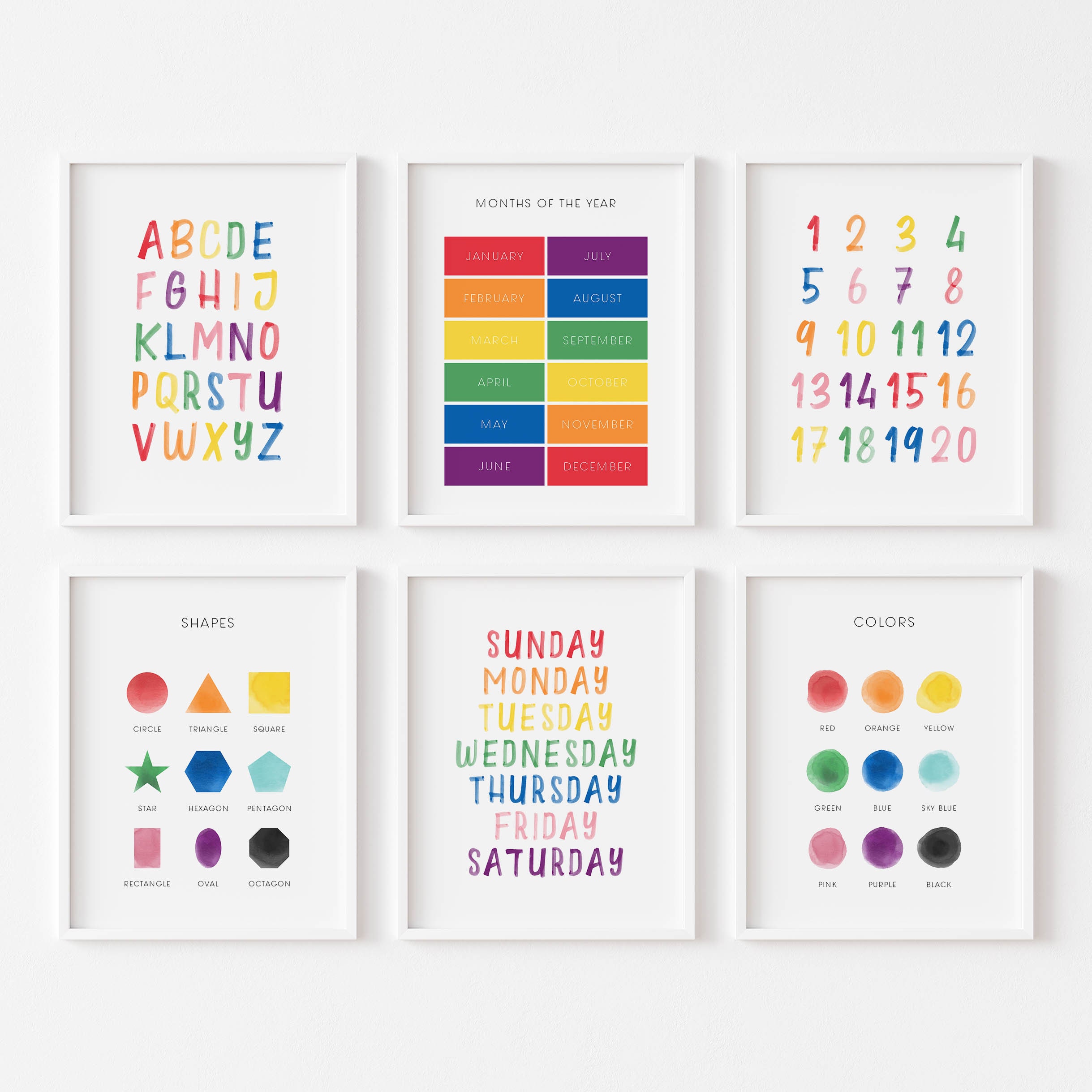 Nursery Alphabet Prints Set of 6 Educational Posters | Etsy