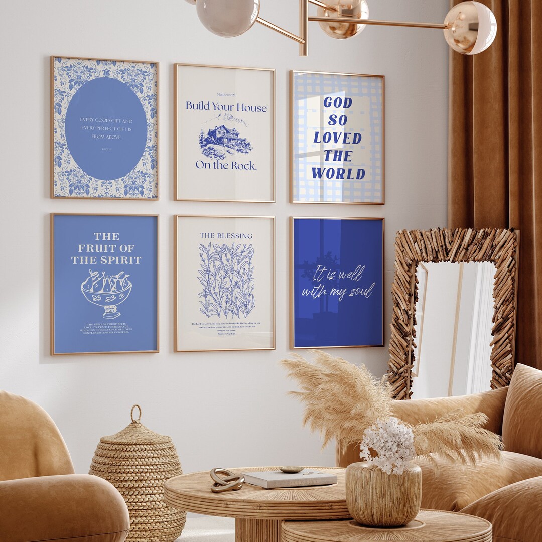 Blue Christian Scripture Wall Art Set: Trendy Bible Verse Prints ...