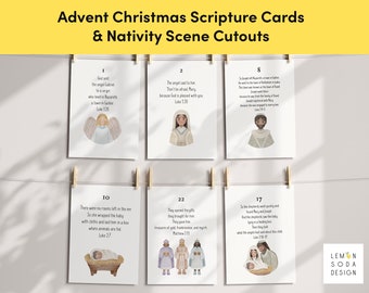 Advent Nativity Christmas Scripture Cards Calendar Christmas Kids Activity Paper doll Cutouts Christian Bible home school Church nursery