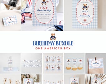 Eine amerikanische Junge Teddybär 1st Birthday Party Bundle Corjl Vorlage