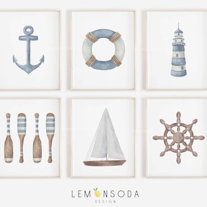 Set of 6 Nautical Nursery prints, Boys Room Wall decor, Printable watercolor summer print, Watercolor Play Room decor, Digital downloads22