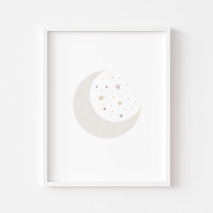 Neutral Nursery wall decor, Watercolor Moon and Star Print, boho rainbow nursery wall art, Modern Kids room wall decor, Moon and Star print