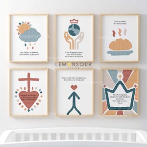 The Lords Prayer set of 6 printables ,Boho Christian Sunday Bible poster School kids Homeschool Nursery Decor Church Classroom