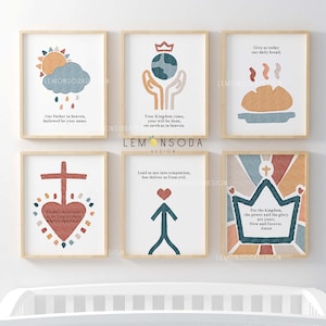 The Lords Prayer Set mit 6 Printables, Boho Christian Sonntag Bibel Poster Schulkinder Homeschool Kindergarten Dekor Kirche Klassenzimmer