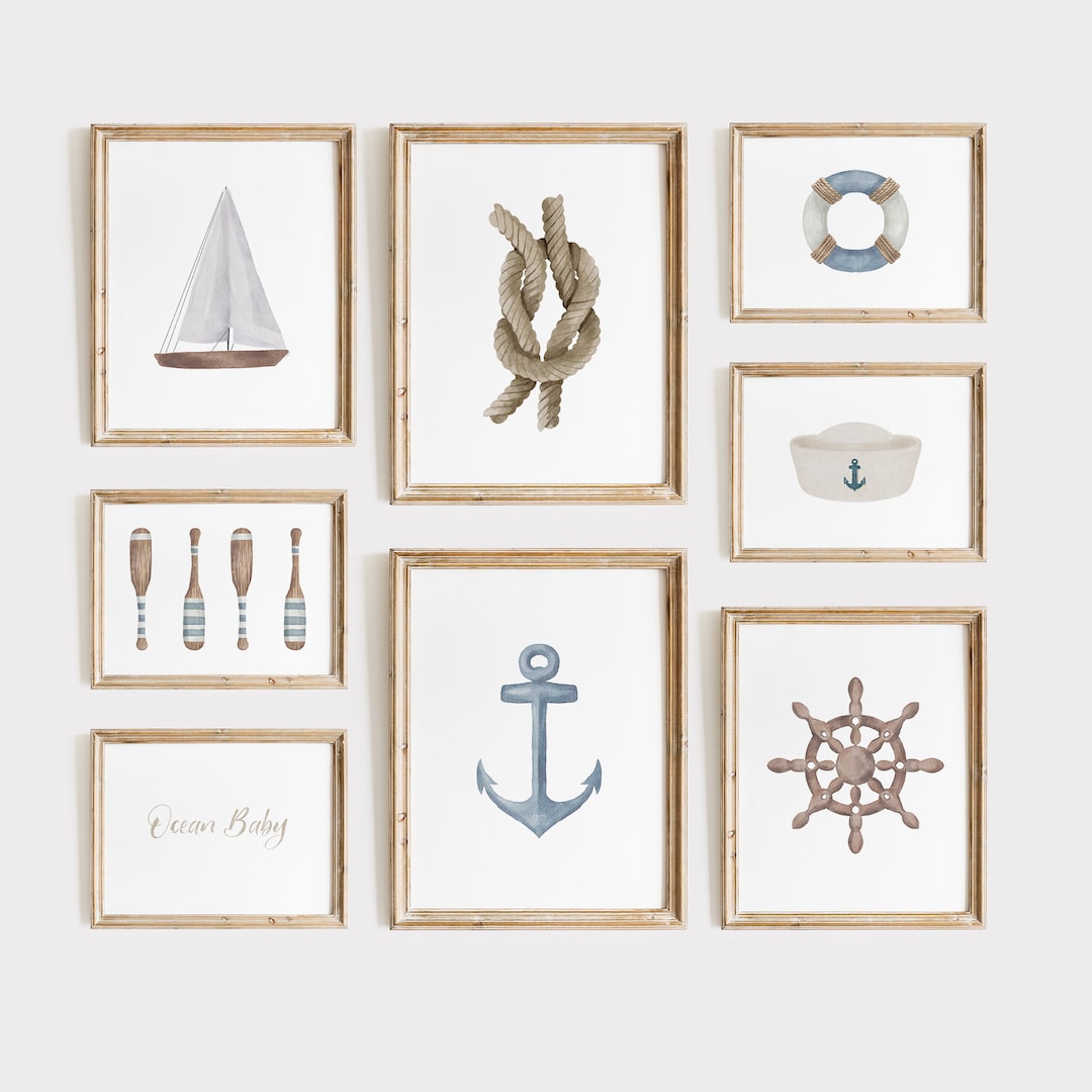 Ocean Beach House Wall Decor Set of 8, Nautical Printable Gallery Art ...
