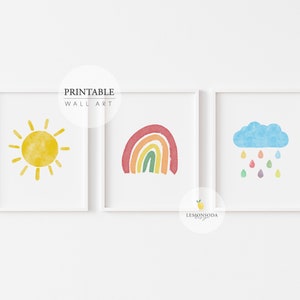 Nursery Rainbow Print, Set of 3 Prints, Nursery Rainbow Wall Art, Watercolor Rainbow Art, Baby Room Neutral Wall Decor, Instant Download