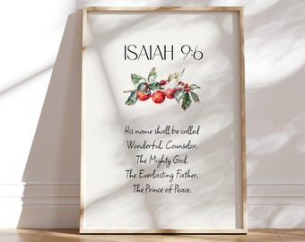 Isaiah 9 6 Prince of Peace Christmas Verse Wall Art Printable with Watercolor Berries