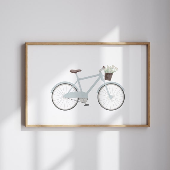 Blue Bike Wall Art, Baby Boy Vintage Nursery Wall Art, Travel