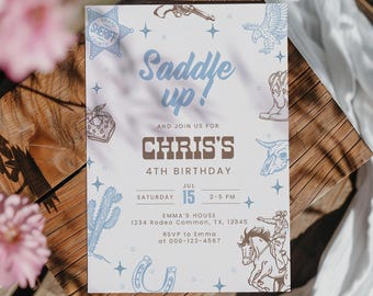 Cowboy Birthday Invitation Saddle Up Western Rodeo Vintage Editable Template