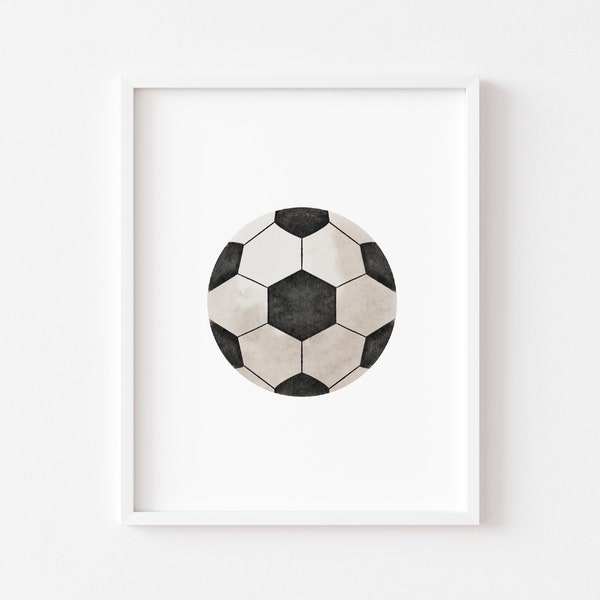 Soccer ball print, Printable Soccer player wall art, Vintage watercolor Sports nursery wall decor, Teen boy Athlete Playroom wall, boy gift