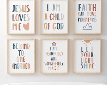 Christian Nursery Wall Decor, Set of 6 bible verse wall art, Nursery Bible kids Wall decor, Church Nursery Room Decor Bundle Sunday scool