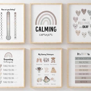Conjunto de 6 impresiones de Rincón calmante, Estrategias calmantes, Carteles educativos, Gráfico de sentimientos y emociones, Decoración del aula Niños Montessori Wall Art19