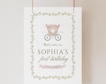 pink princess welcome sign once upon a time 1st birthday girl template