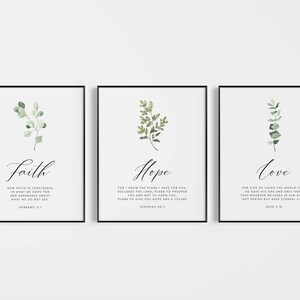 Faith Hope Love, Bible Verse Wall Art Set of 3 Prints, Scripture Quote ...