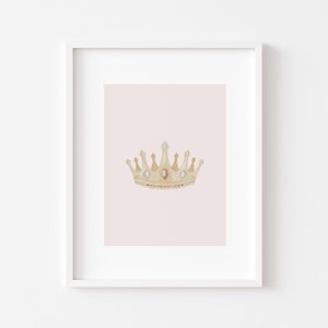 Pink Crown Nursery digital print, Pink coquette wall art, Vintage Watercolor Princess wall decor, Aesthetic Whimsical Girls room wall art