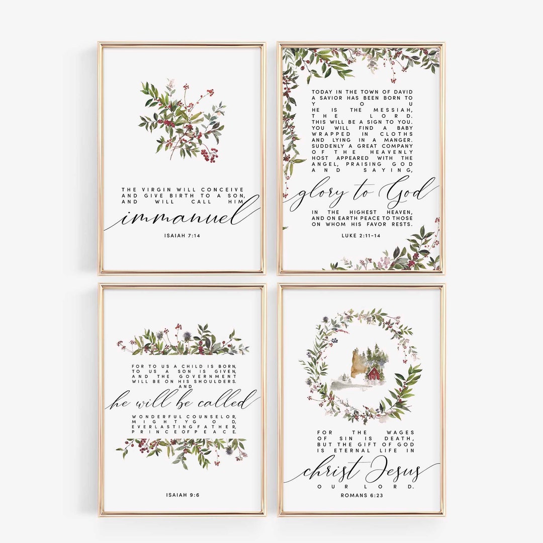 Christmas Bible Verse Print Set of 4 Watercolor Christmas - Etsy