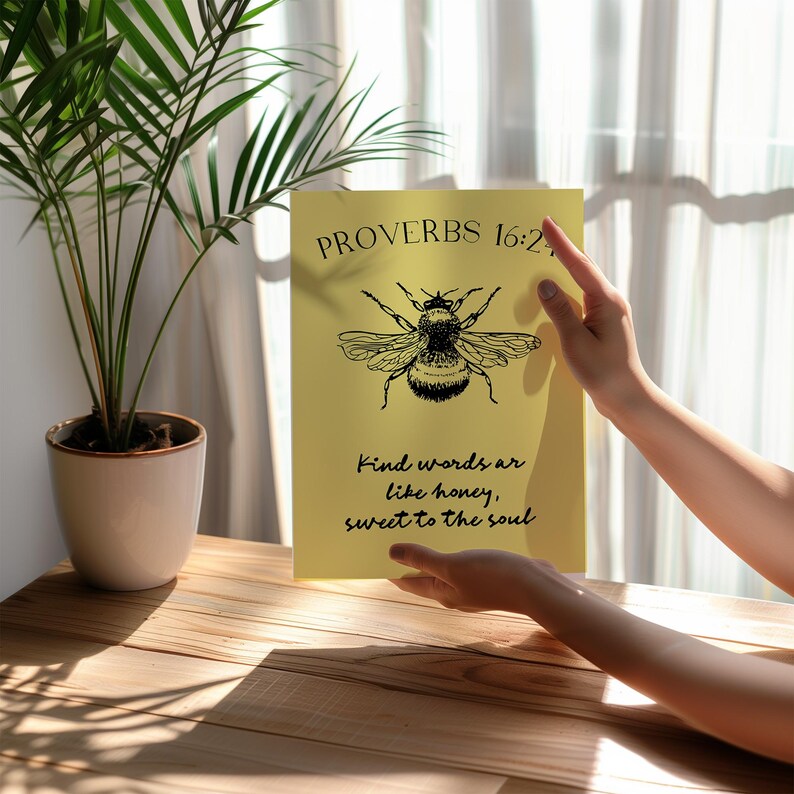 Yellow Cottagecore Proverbs Bee Print: Christian Scripture Wall Art ...