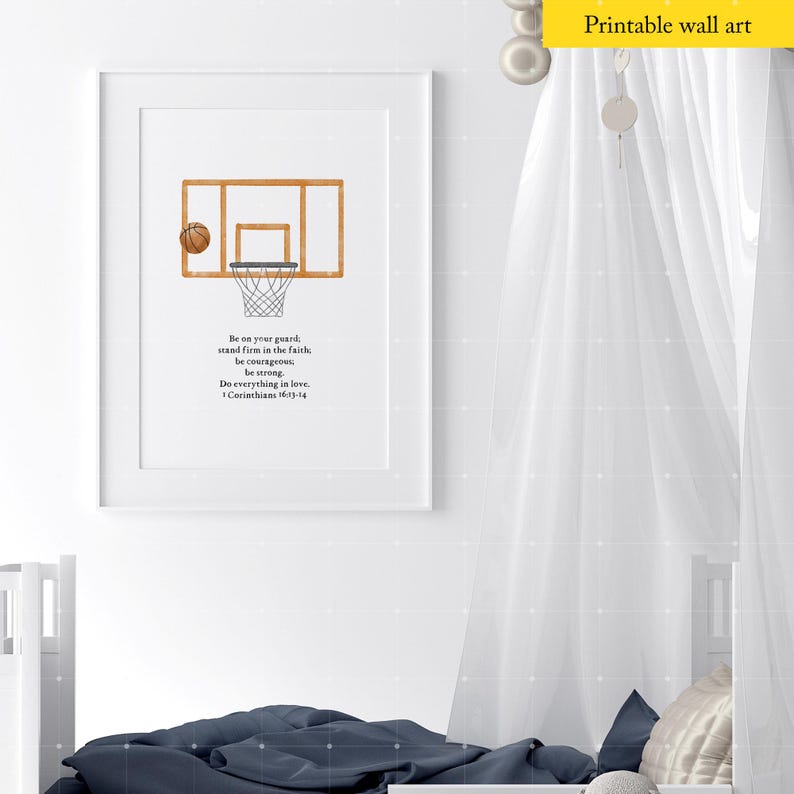 Sports Nursery Bible Verse Wall Art, Aesthetic Watercolor Vintage