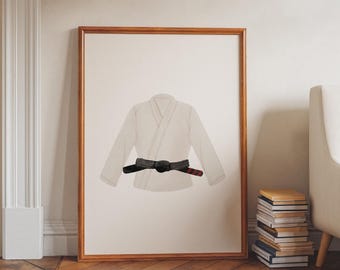 White Jiu Jitsu Gi Wall Art Printable, Watercolor Martial Arts Uniform Poster