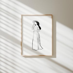 Aodai-vrouwenprint: Vietnamese traditionele kleding, minimalistische lijntekening (digitale download)