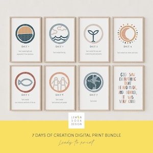 7 Tage der Schöpfung Print Set: Boho Bibel Vers Kinderzimmer Kunst (Digitaler Download)