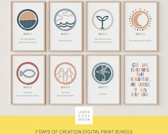 7 Days of Creation Print Set: Boho Bible Verse Nursery Art (Digital Download)
