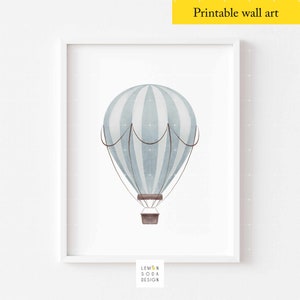 Baby Boy Hot Air Balloon, Blue Nursery Gallery Wall Art, Baby Boys Room Decor, Travel Nursery, Vintage Transportation, Baby shower gift