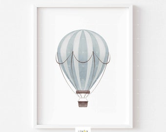 Baby Boy Hot Air Balloon, Blue Nursery Gallery Wall Art, Baby Boys Room Decor, Travel Nursery, Vintage Transportation, Baby shower gift