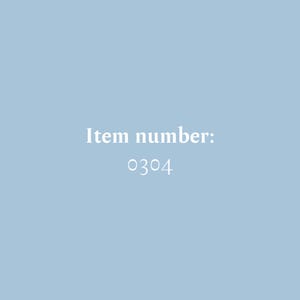 May include: A light blue background with white text that reads "Item number: 0304".