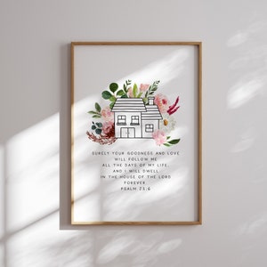 Psalm 23:6, House of the Lord, Modern Bible verse Christian Home Wall Decor, Aesthetic hand-drawn scripture wall art, Trendy wall art