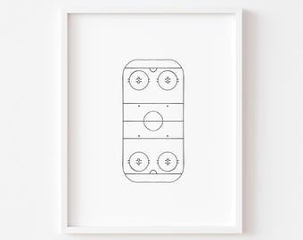 Decorazione murale con pista di hockey su ghiaccio: decorazione sportiva minimalista (stampa digitale)