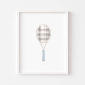 Blue tennis racket digital downloads, Vintage watercolor Sports nursery wall decor, boys Playroom decor, Kids Athlete wall decor, baby gift