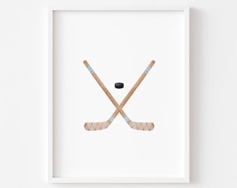 Vintage Hockey Sticks Print: Blue Nursery Wall Art (Digital Download)