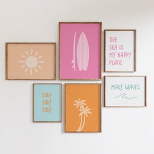 Pink Girls Coastal Nursery Gallery wall art set of 6, make waves Nautical Nursery Prints, Beach house decor, Girls Playroom decor, Beach