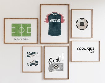 Väggkonstset med fotboll: Vintage sportbarnrumsdekor (digitala tryck)