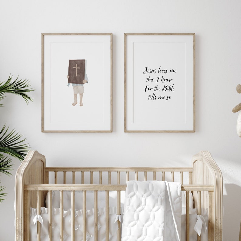 Blue Jesus Loves Me set of 2 Printable, Blue boys room decor, Christian Nursery Bible Wall Decor, Baby shower gift, boys baptism gift
