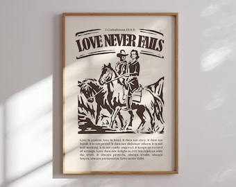 Vintage Cowboy Paar Druck: Liebe versagt nie, Christliche Western Dekoration (Digitaler Download)