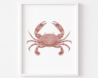 Red Crab Watercolor Print: Coastal Beach House Wall Art (Digital Download)