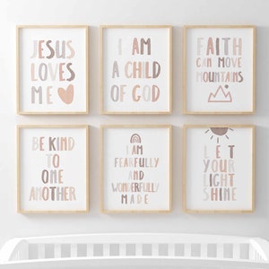 Neutral Nursery Scripture Set of 6 prints, I'm a Child of God, Christian Nursery Bible Wall Art, Church Nursery Bundle, Sunday school poster