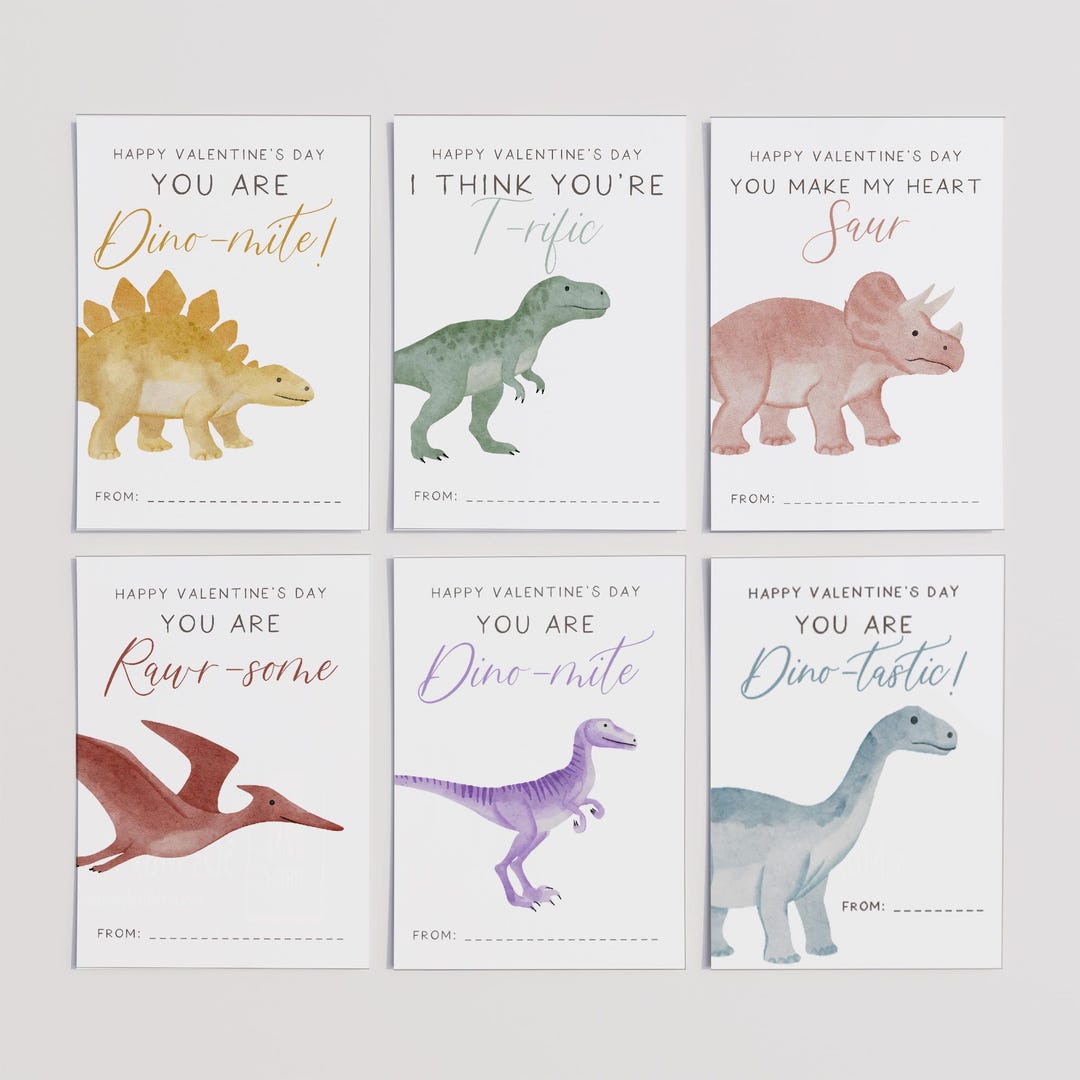 Dinosaur Valentine’s Day Cards for Kids, Printable Dino Valentines ...