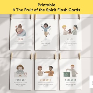 Tarjeta didáctica sobre el fruto del Espíritu, educación cristiana, 5 x 7, 4 x 6, tarjeta con números de las Escrituras, actividad de la escuela dominical, educación cristiana en el hogar