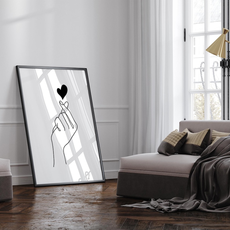 Vingerhart lijntekening print: Minimalistische Kpop poster (digitale download) afbeelding 6