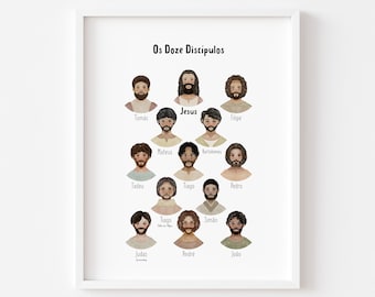 In Portuguese The Twelve Disciples and Jesus Artwork Poster Bible Christian Preschool Christian Kids Nursery Church Sunday School Classroom