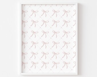 Pink Bow Watercolor Pattern Wall Art: Girly Room Decor (Digital Download)