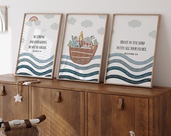 Noah's Ark Nursery Print: Christian Bible Verse Wall Art